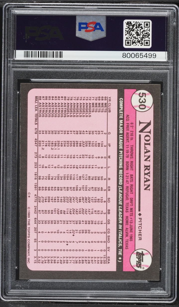 1989 Topps Tiffany Nolan Ryan #530 PSA 7 NRMT