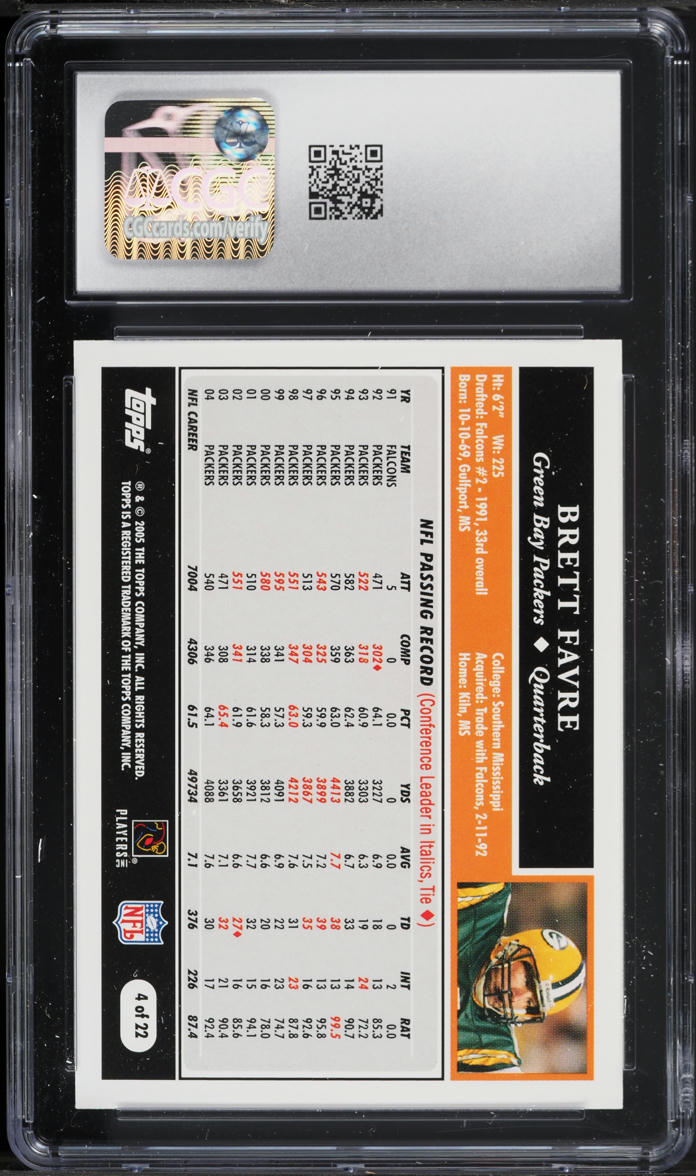 2005 Topps Turn Back The Clock Brett Favre #4 CGC 10 GEM MINT
