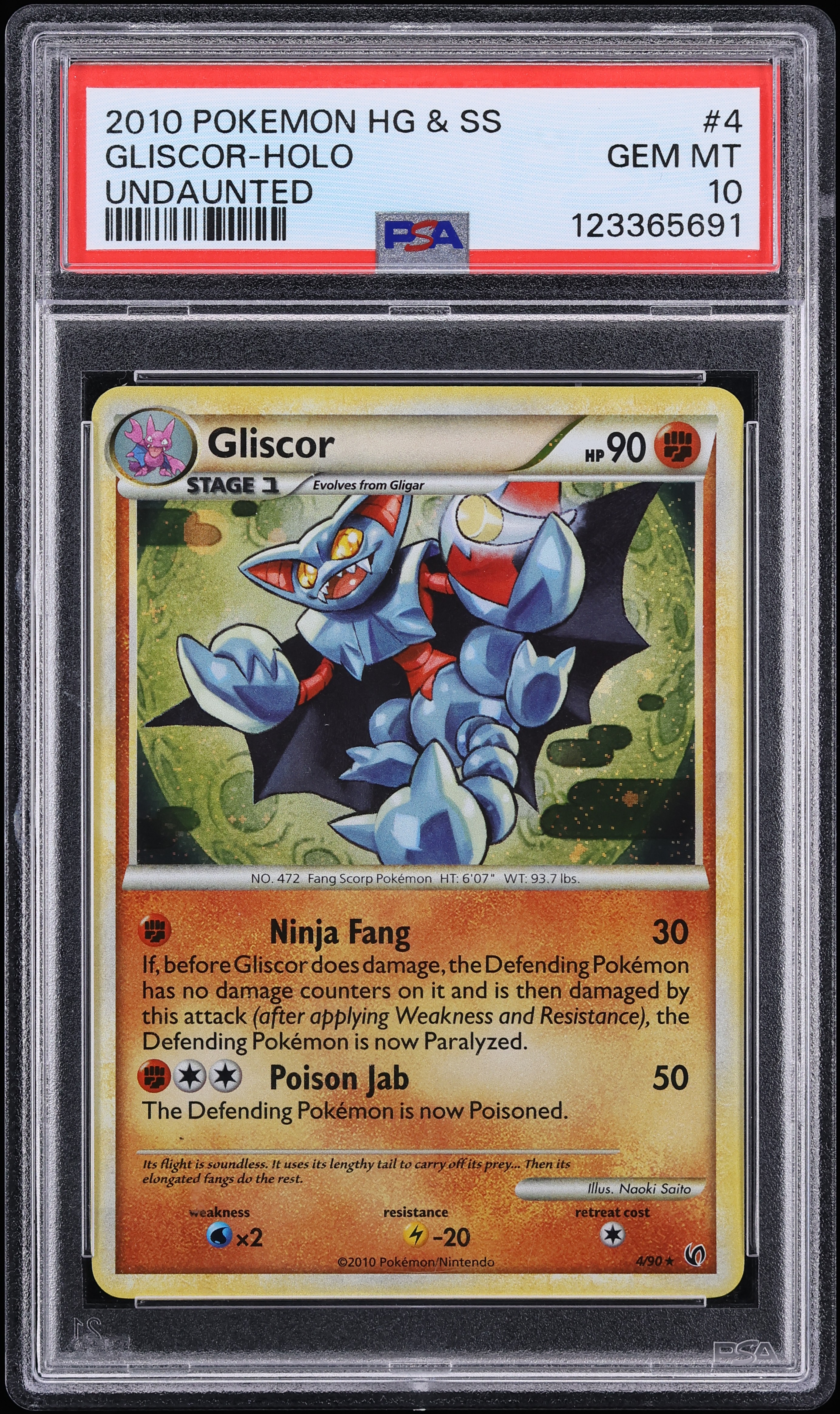 2010 Pokemon Heartgold & Soulsilver Undaunted Holo Gliscor #4 PSA 10 GEM MINT