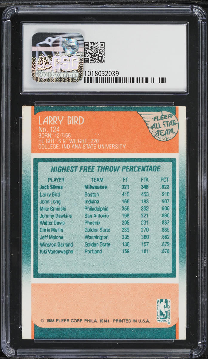 1988 Fleer Basketball All-Star Larry Bird #124 CSG 6 EXMT