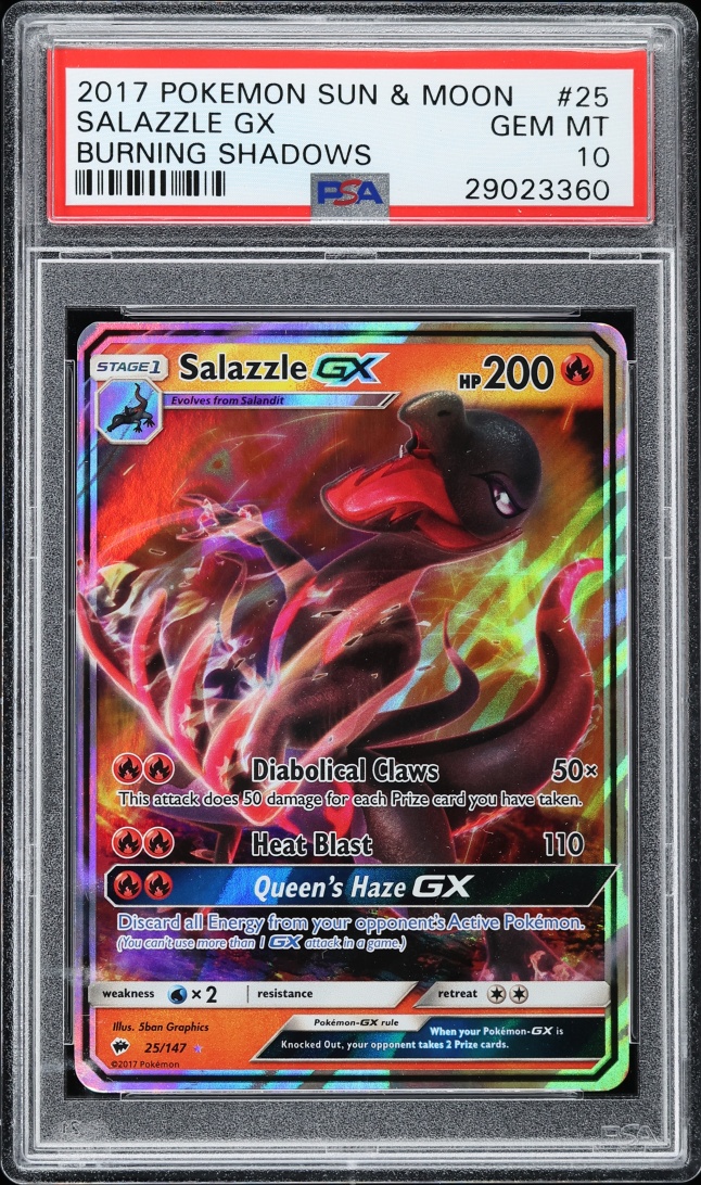 2017 Pokemon Sun & Moon Burning Shadows Holo Salazzle GX #25 PSA 10 GEM MINT