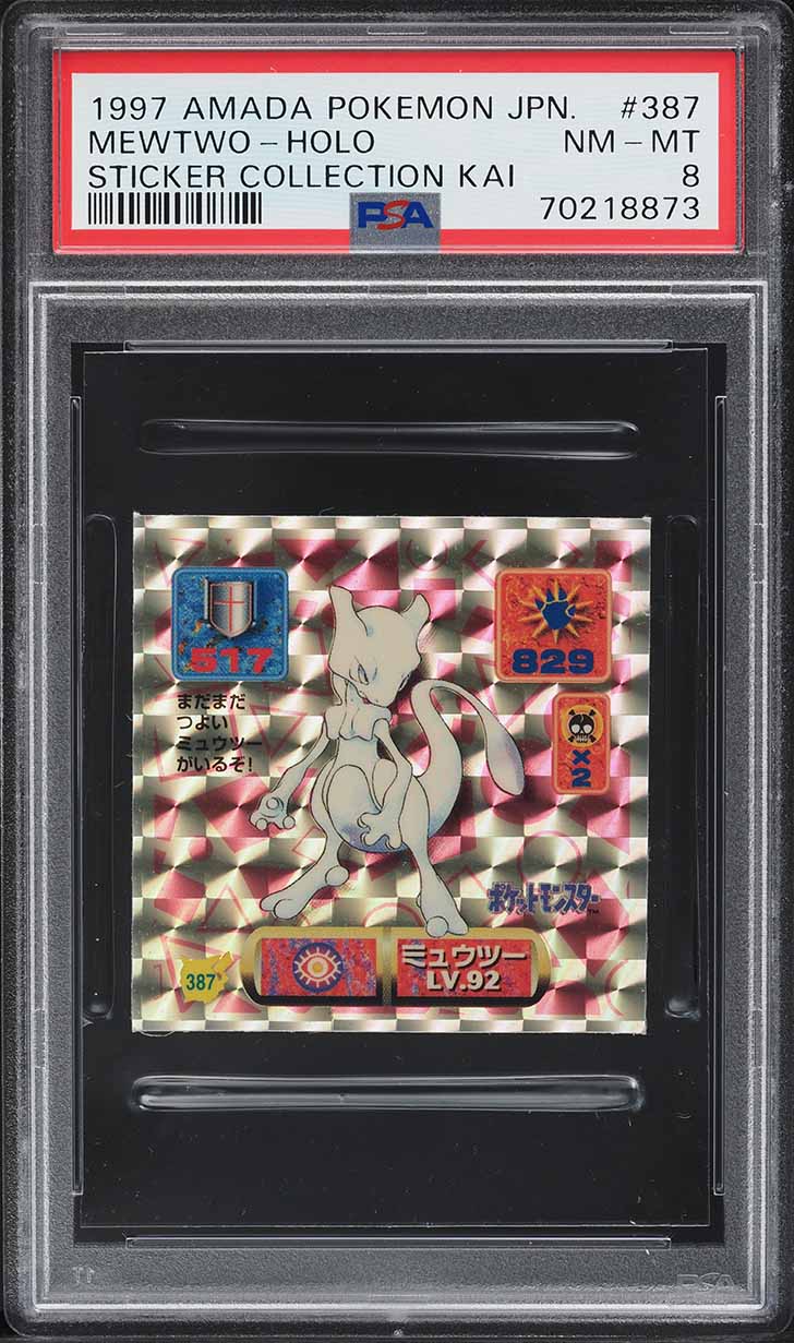 1997 Pokemon Japanese Amada Sticker Collection Kai Holo Mewtwo #387 PSA 8 NM-MT