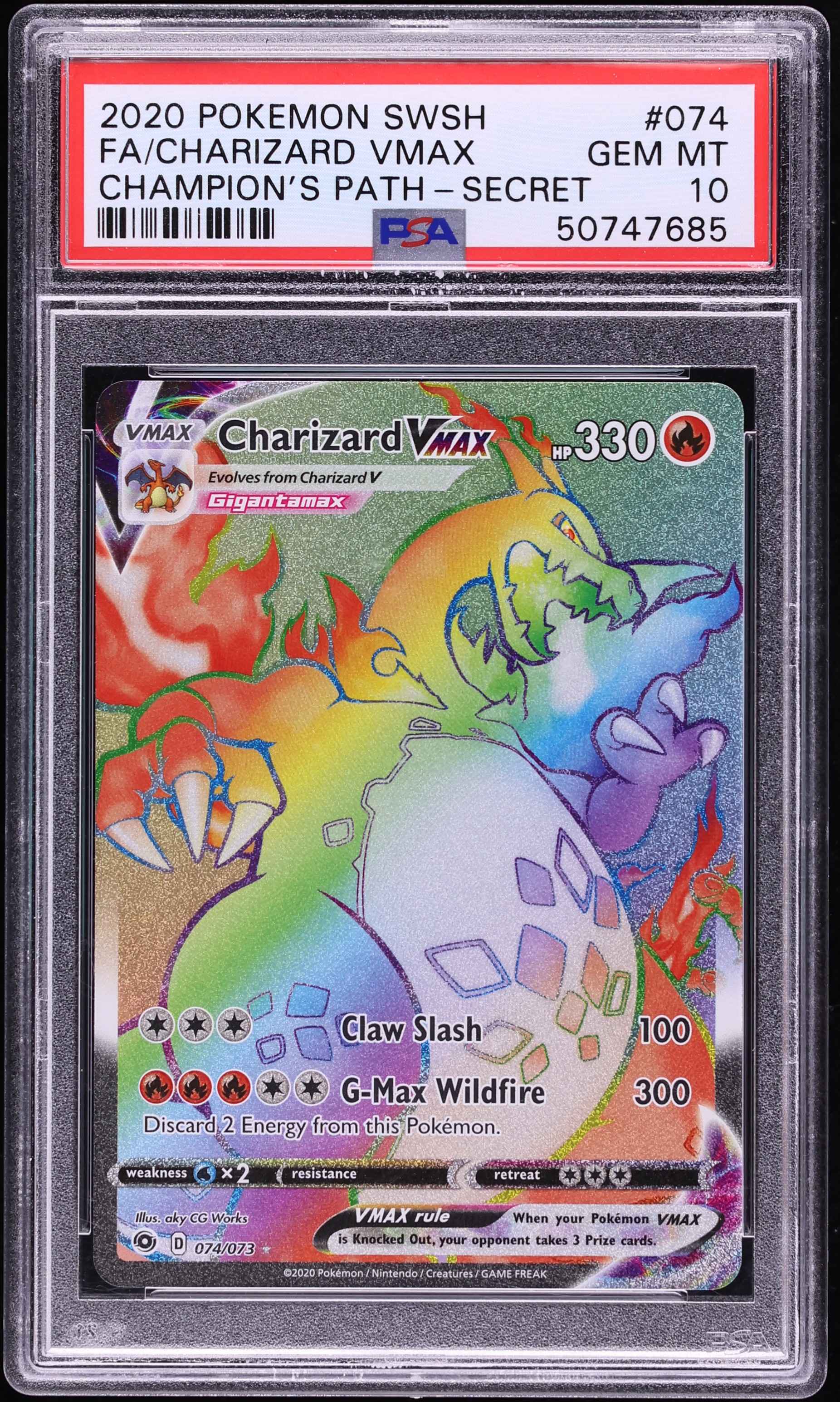 2020 Pokemon Sword & Shield Champion's Path Rainbow Rare Charizard VMAX #74 PSA 10 GEM MINT