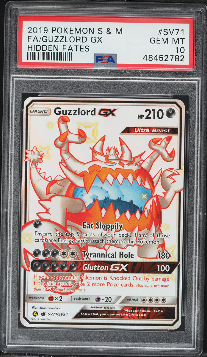2019 Pokemon Sun & Moon Hidden Fates Full Art Guzzlord GX #SV71 PSA 10 GEM MINT