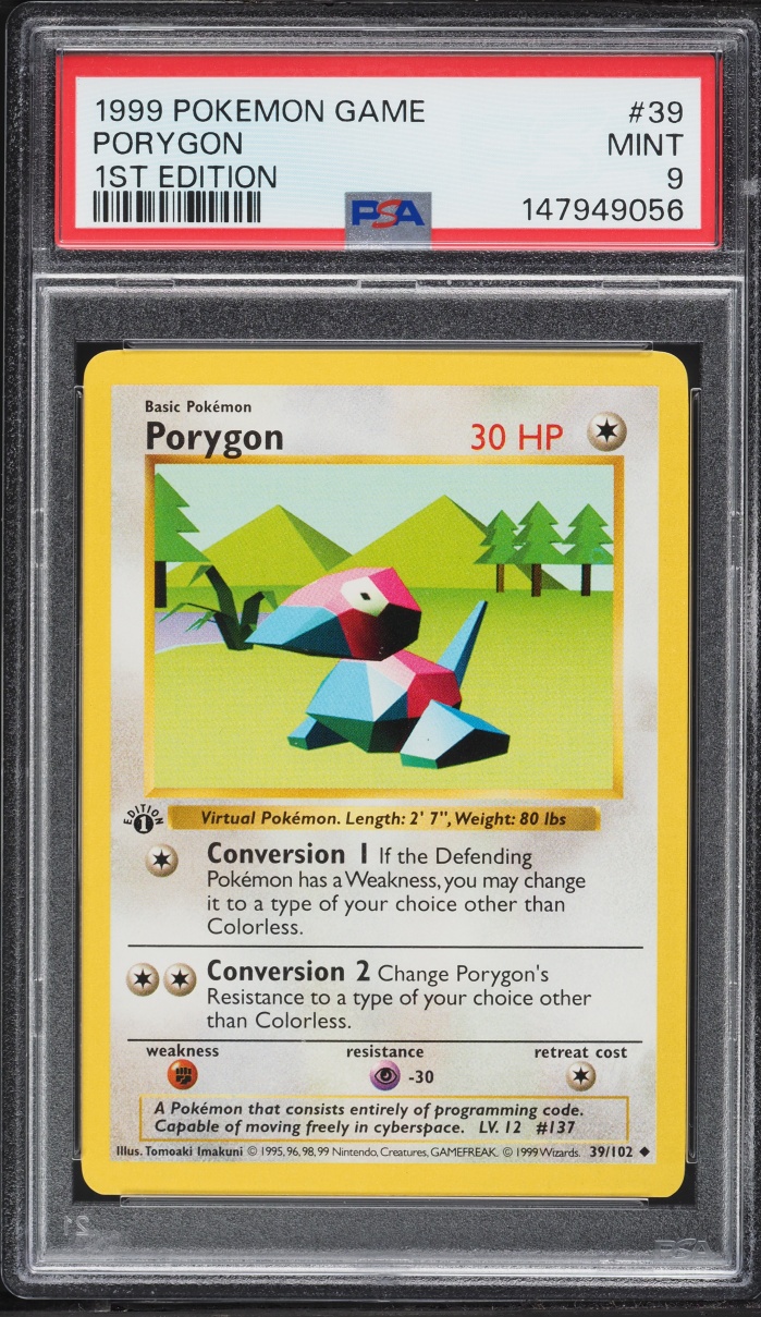1999 Pokemon Base Set Shadowless 1st Edition Porygon #39 PSA 9 MINT