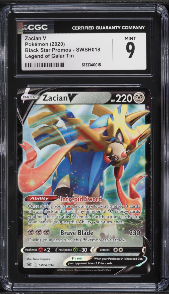 2020 Pokemon Sword & Shield Black Star Promo Legend Of Galar Tin Zacian V #SWSH018 CGC 9 MINT