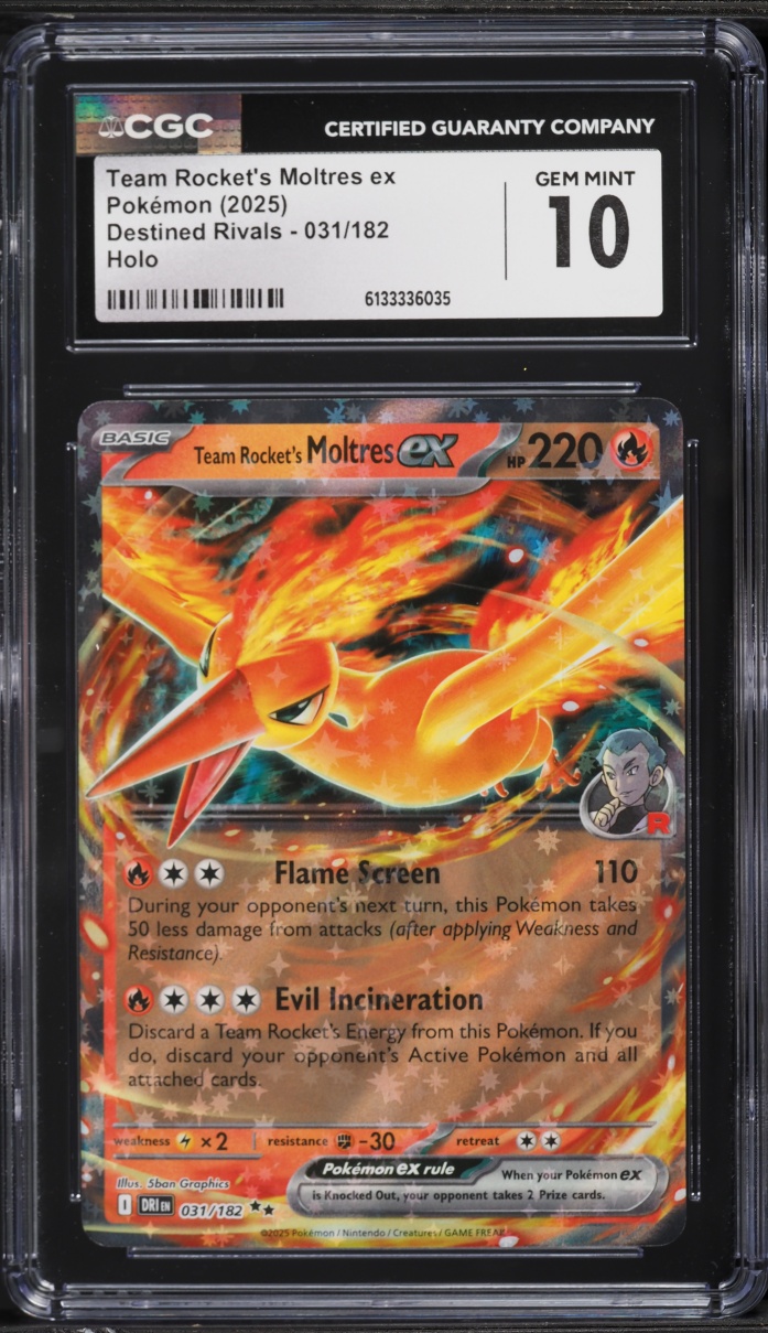 2025 Pokemon Scarlet & Violet Destined Rivals Holo Team Rocket's Moltres EX #31 CGC 10 GEM MINT