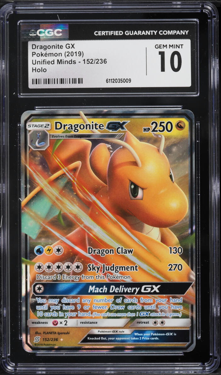 2019 Pokemon Sun & Moon Unified Minds Holo Dragonite GX #152 CGC 10 GEM MINT