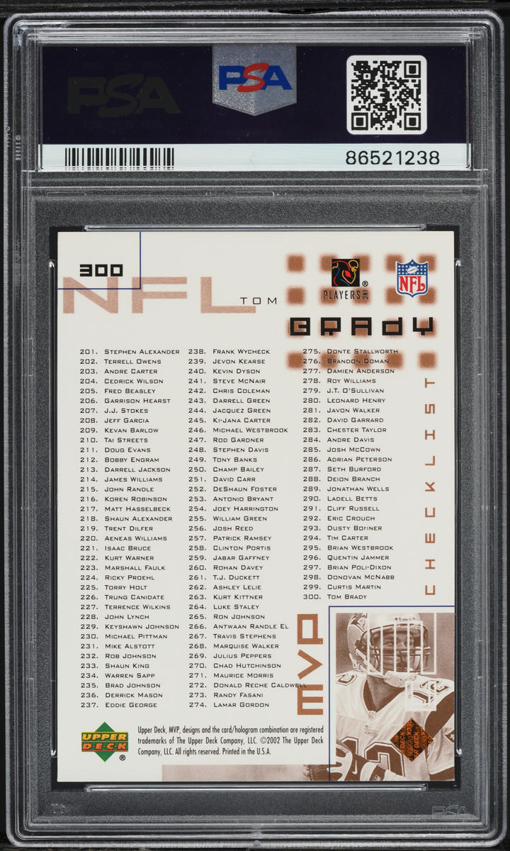 2002 Upper Deck MVP Checklist Tom Brady #300 PSA 9 MINT