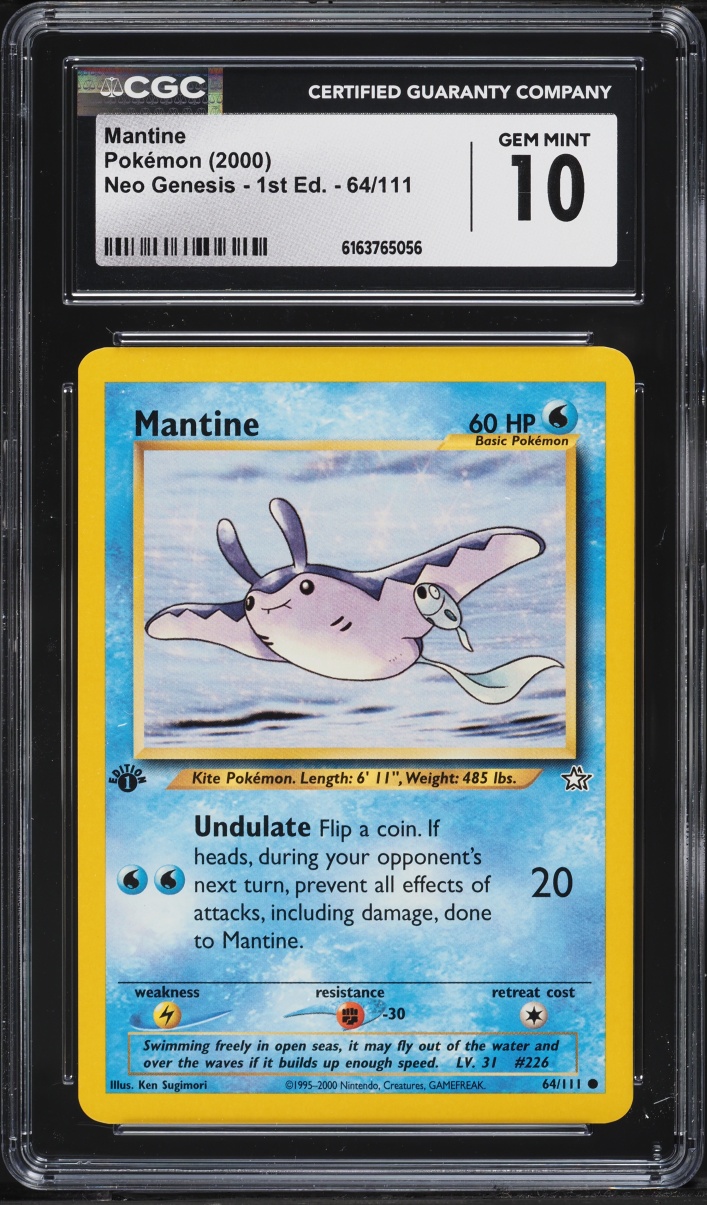 2000 Pokemon Neo Genesis 1st Edition Mantine #64 CGC 10 GEM MINT
