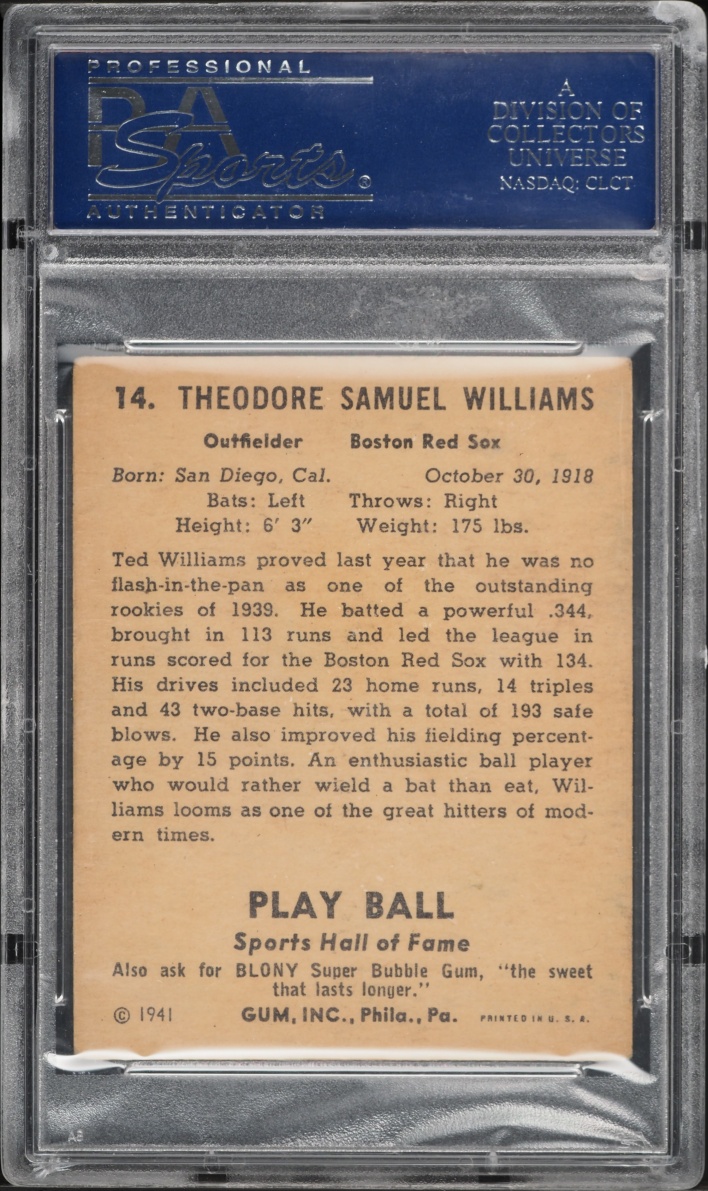 1941 Play Ball Ted Williams #14 PSA 5 EX