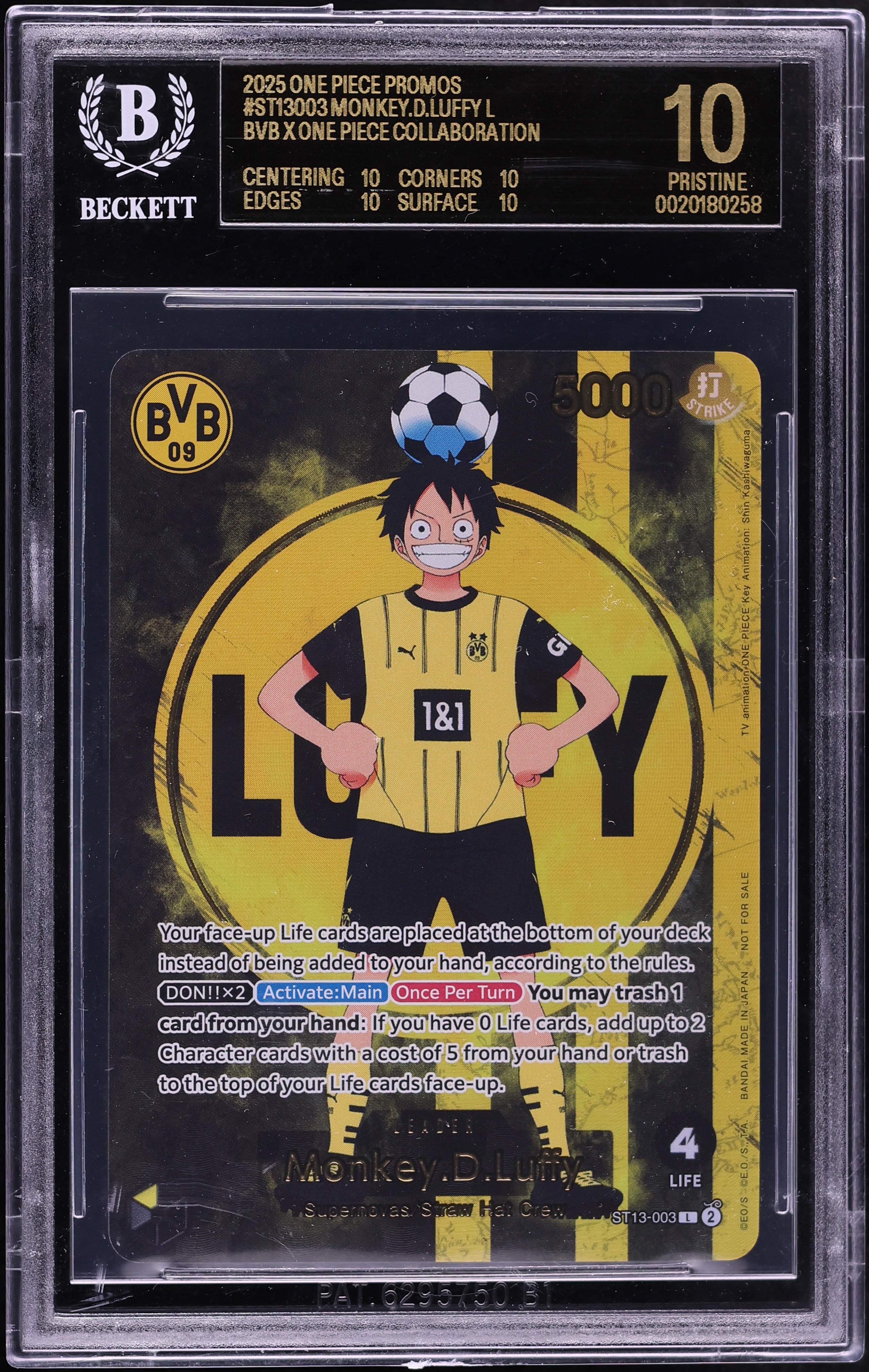 2025 One Piece Promo BVB Match Day Alt Art Leader Monkey D. Luffy #ST13-003 BGS 10 BLACK LABEL