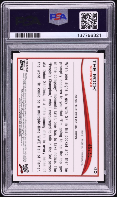 2014 Topps Chrome WWE Gold Refractor The Rock /50 #40 PSA 9 MINT