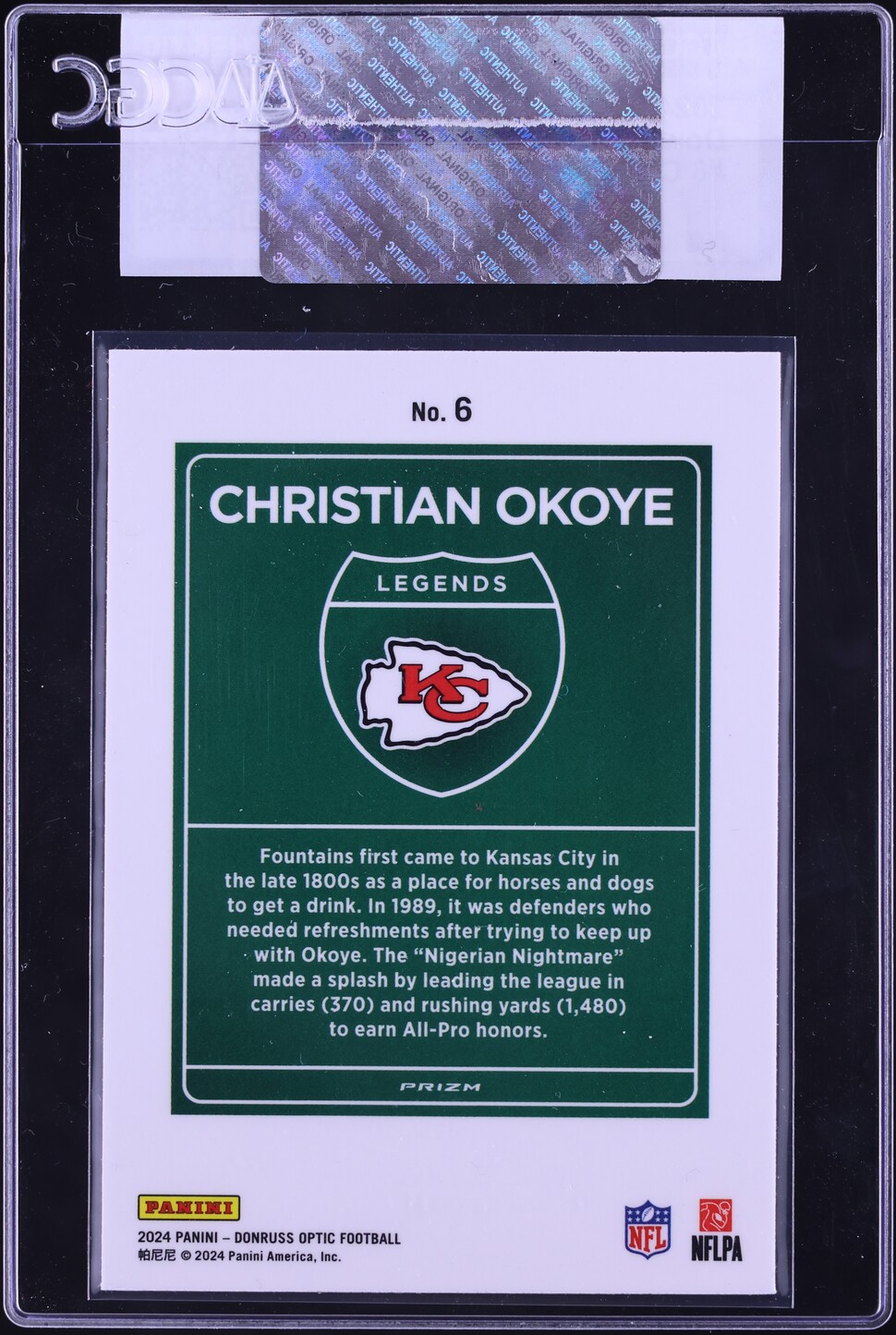 2024 Donruss Optic Downtown Legends Christian Okoye #6 CGC AUTH