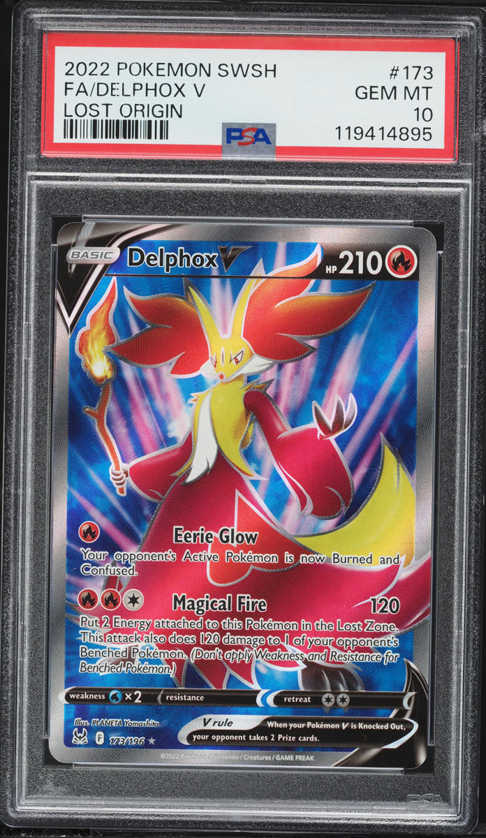 2022 Pokemon Sword & Shield Lost Origin Full Art Delphox V #173 PSA 10 GEM MINT