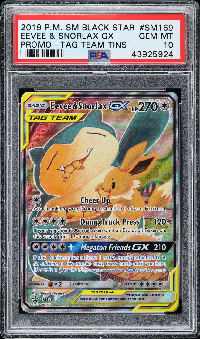 2019 Pokemon Sun & Moon Promo Tag Team Full Art Eevee & Snorlax GX #SM169 PSA 10 GEM MINT