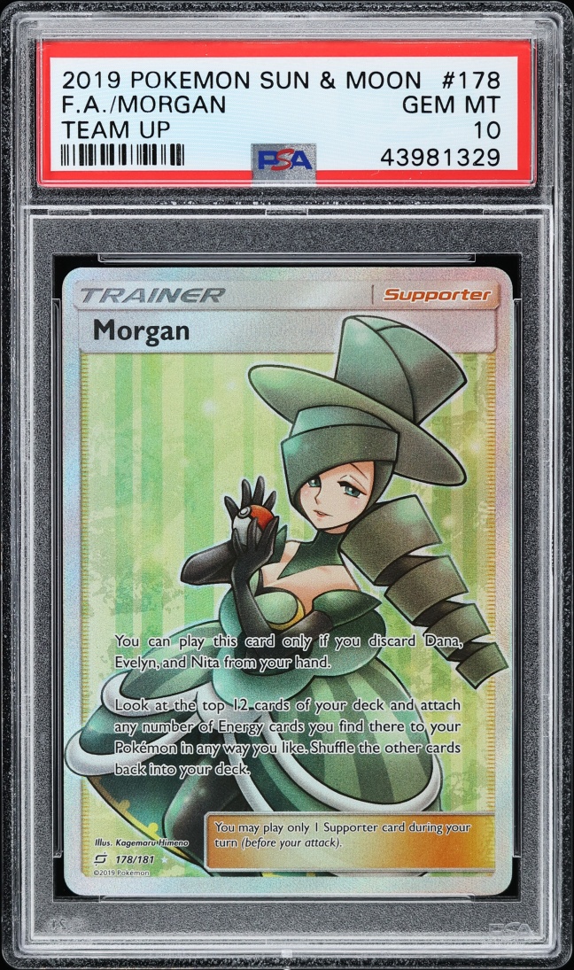 2019 Pokemon Sun & Moon Team Up Full Art Morgan #178 PSA 10 GEM MINT