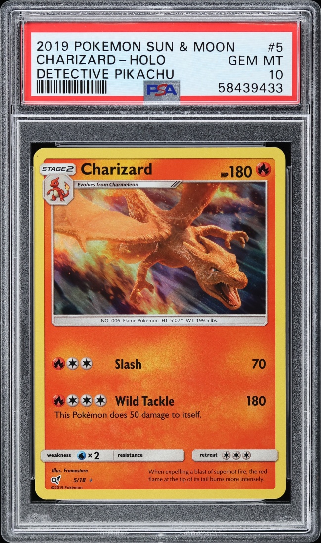 2019 Pokemon Sun & Moon Detective Pikachu Holo Charizard #5 PSA 10 GEM MINT