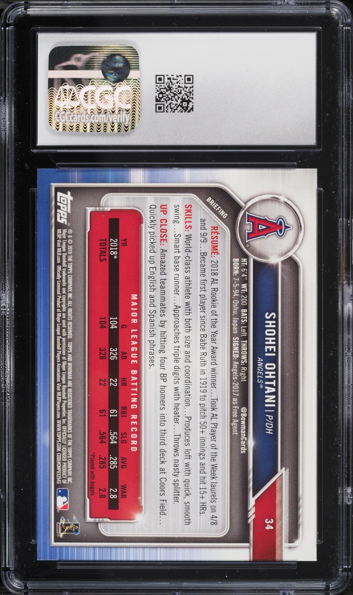 2019 Bowman Shohei Ohtani #34 CGC 10 GEM MINT