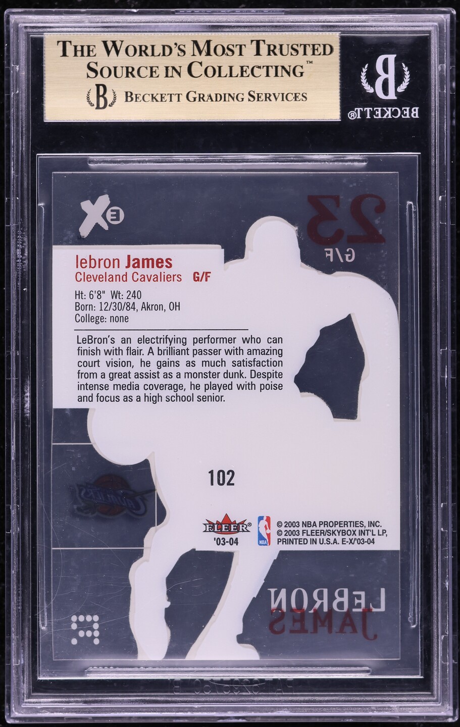 2003 Fleer E-X LeBron James ROOKIE #102 BGS 9.5 GEM MINT