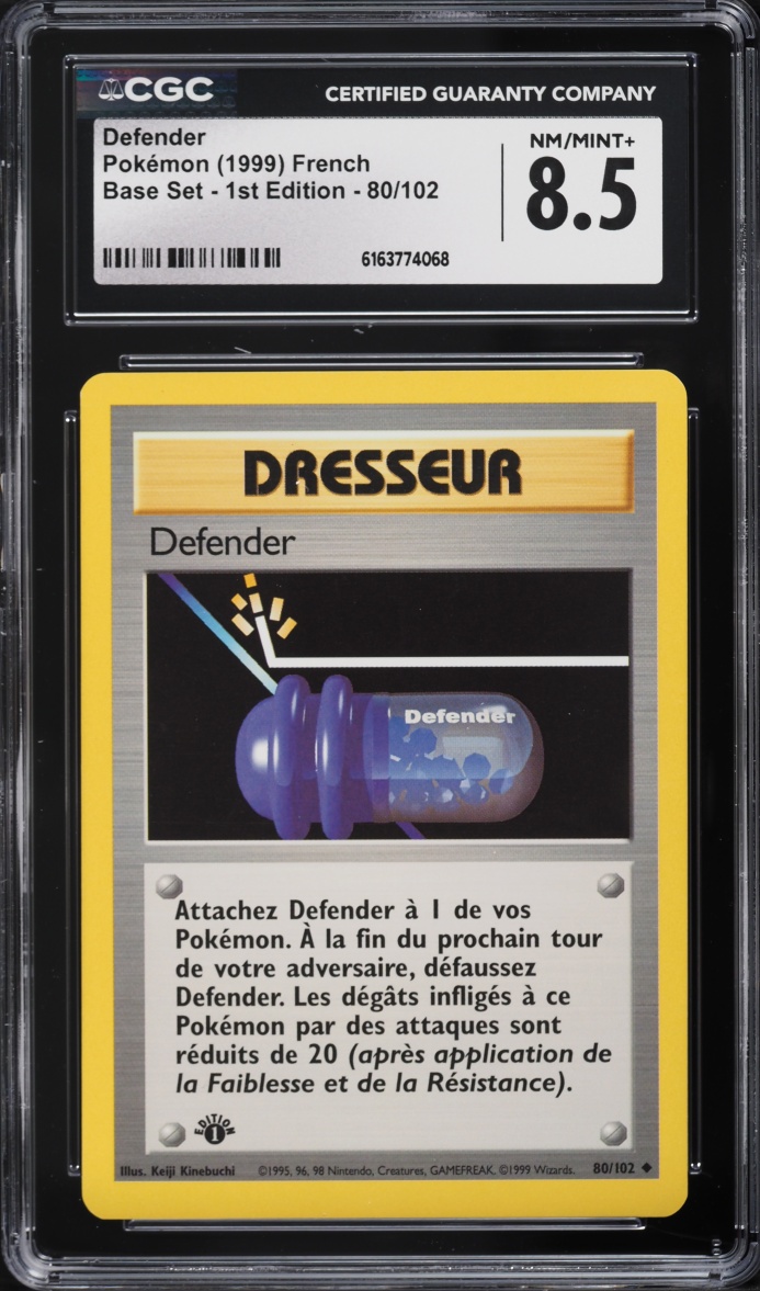 1999 Pokemon French Base Set 1st Edition Defender #80 CGC 8.5 NM-MT+