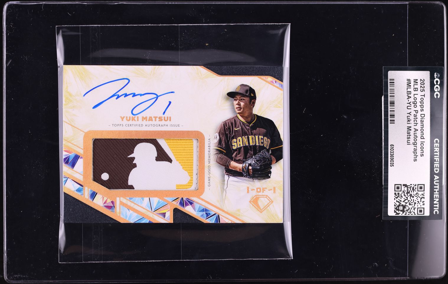 2025 Topps Diamond Icons MLB Logo Yuki Matsui PATCH AUTO 1/1 #MLBA-YU CGC AUTH