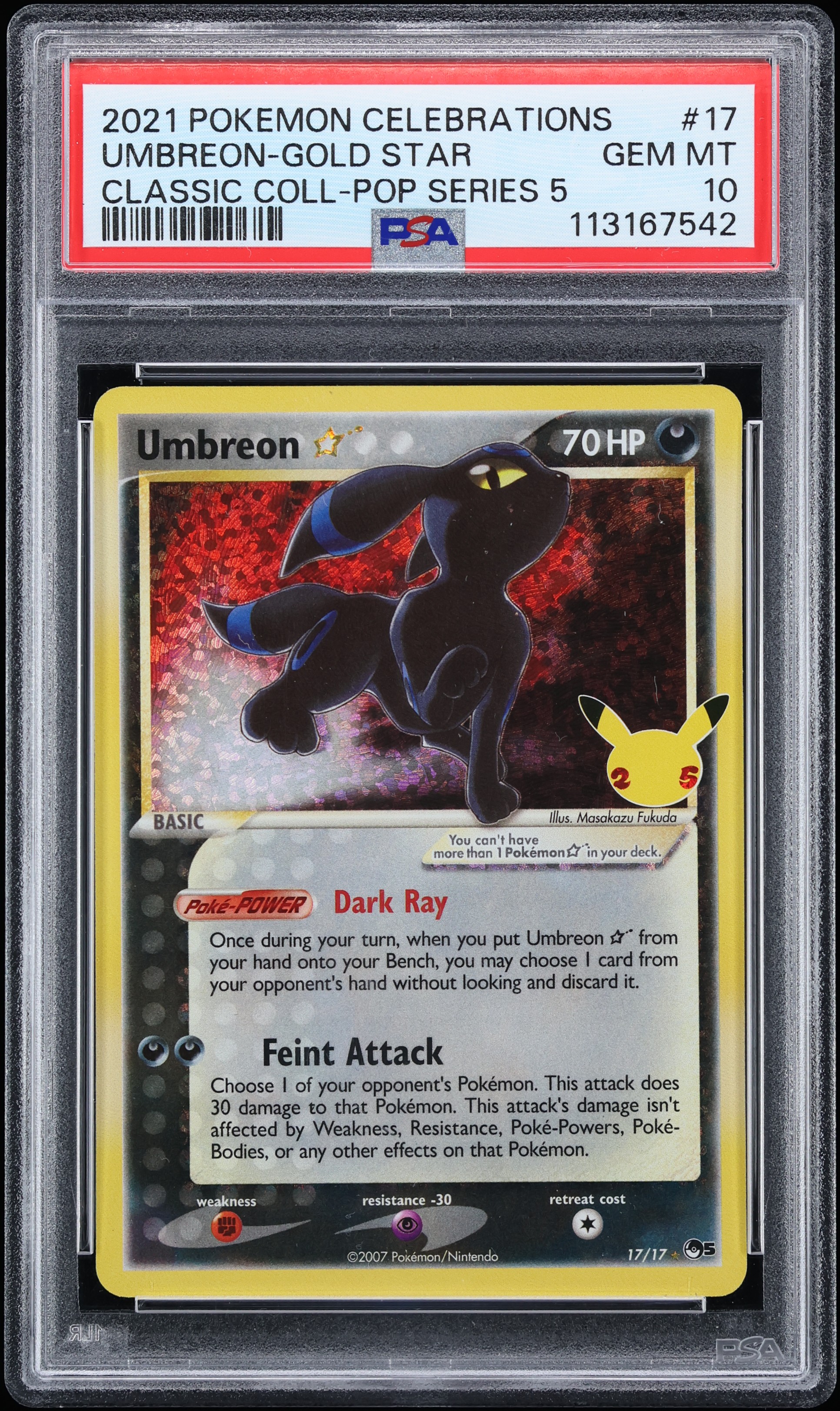 2021 Pokemon Sword & Shield Celebrations Classic Collection Holo Umbreon Gold Star #17 PSA 10
