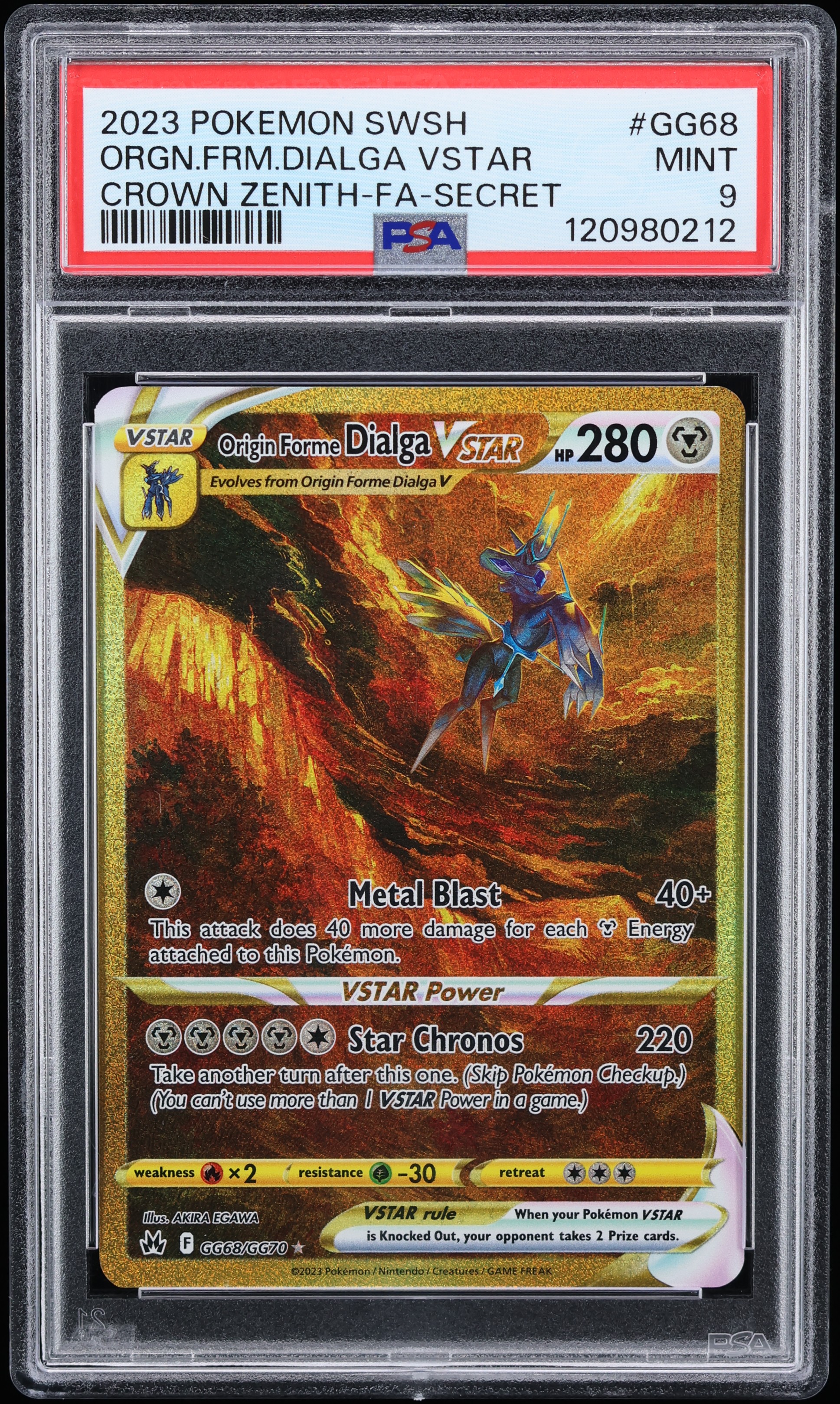 2023 Pokemon Sword & Shield Crown Zenith Gold Rare Origin Forme Dialga VSTAR #GG68 PSA 9 MINT