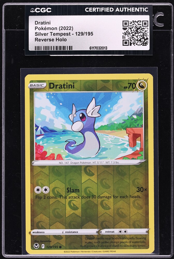 2022 Pokemon Sword & Shield Silver Tempest Reverse Holo Dratini #129 CGC AUTH