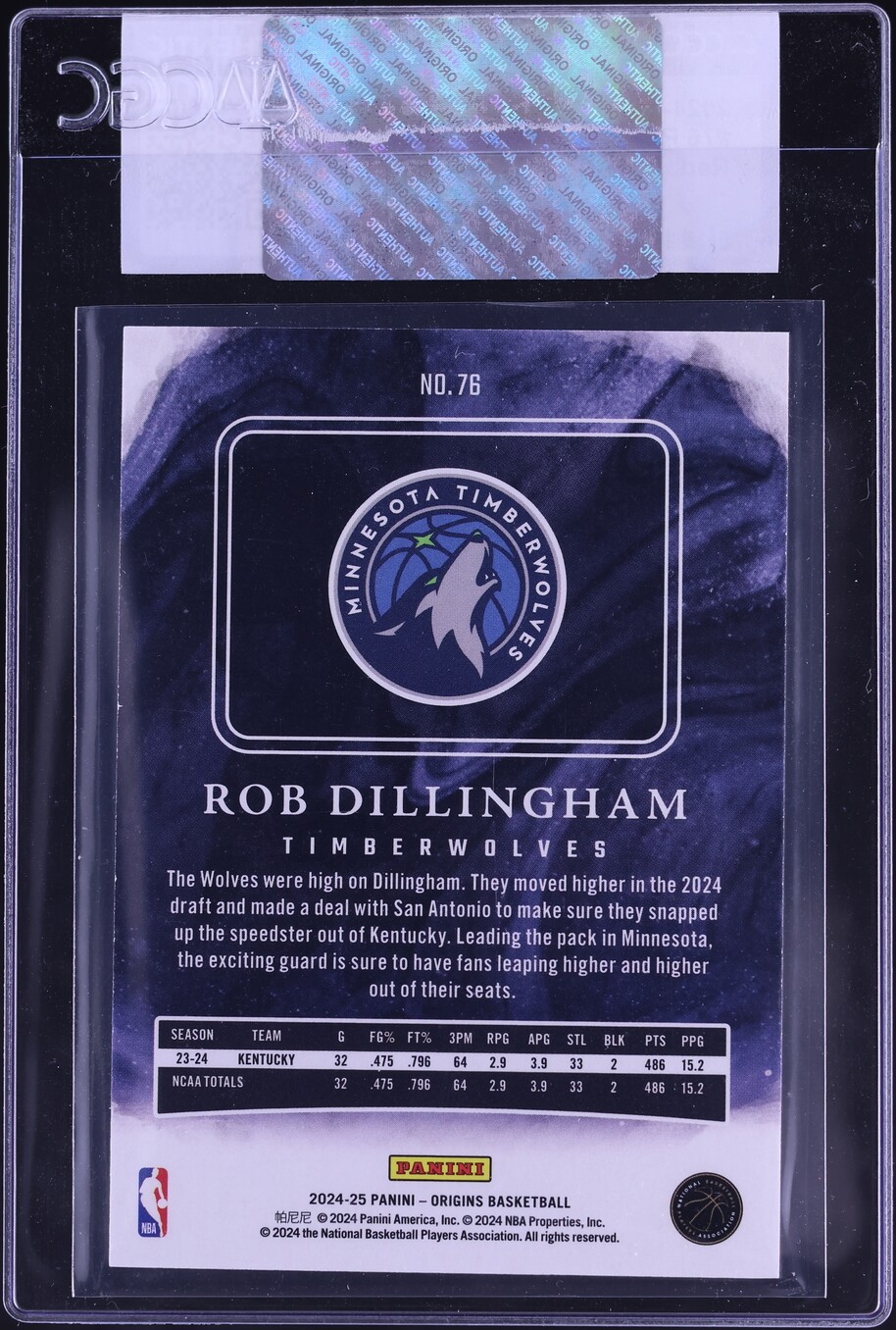 2024 Panini Origins Red Rob Dillingham ROOKIE /299 #76 CGC