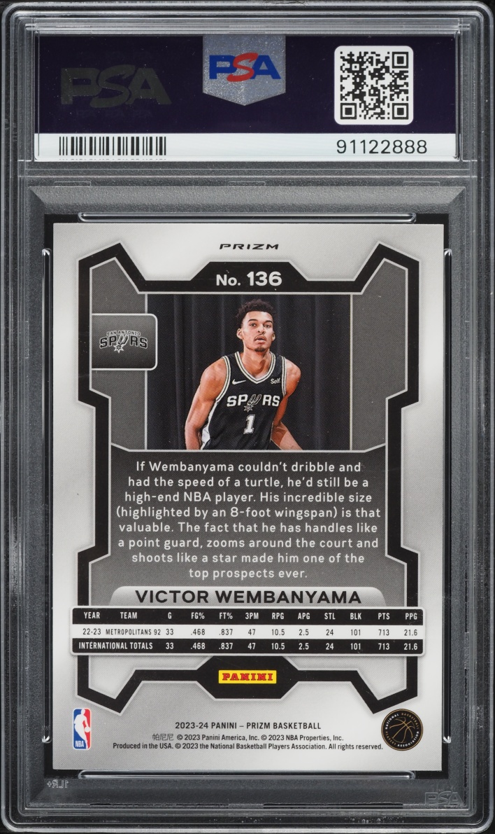2023 Panini Prizm Pink Ice Victor Wembanyama ROOKIE #136 PSA 9 MINT
