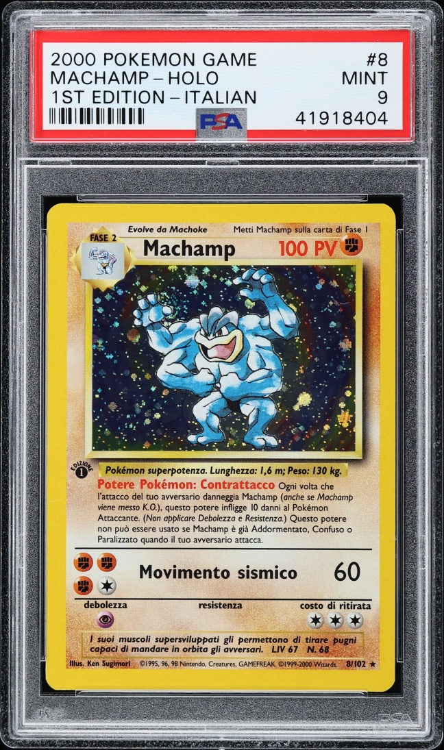 2000 Pokemon Italian Base Set 1st Edition Holo Machamp #8 PSA 9 MINT