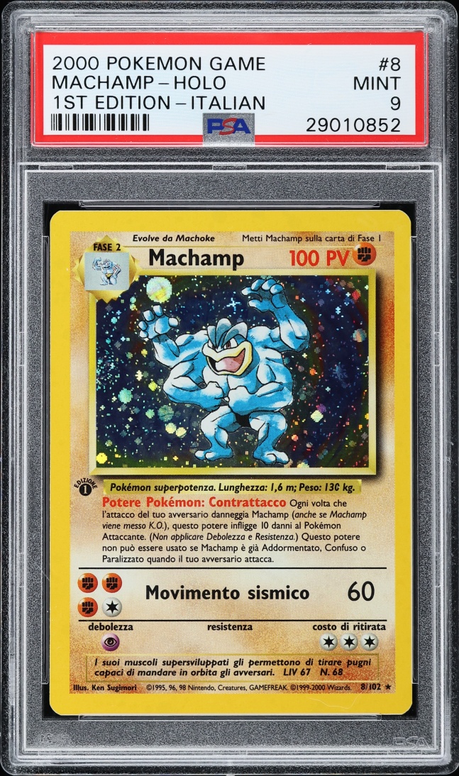 2000 Pokemon Italian Base Set 1st Edition Holo Machamp #8 PSA 9 MINT