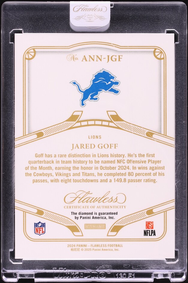 2024 Panini Flawless 10th Anniversary Diamond Gems Jared Goff /5 #ANN-JGF