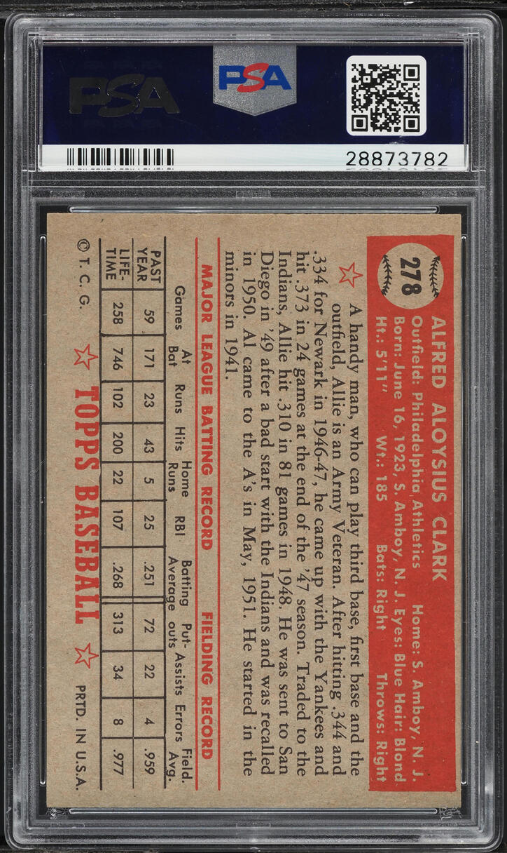 1952 Topps Al Clark #278 PSA 7 NRMT