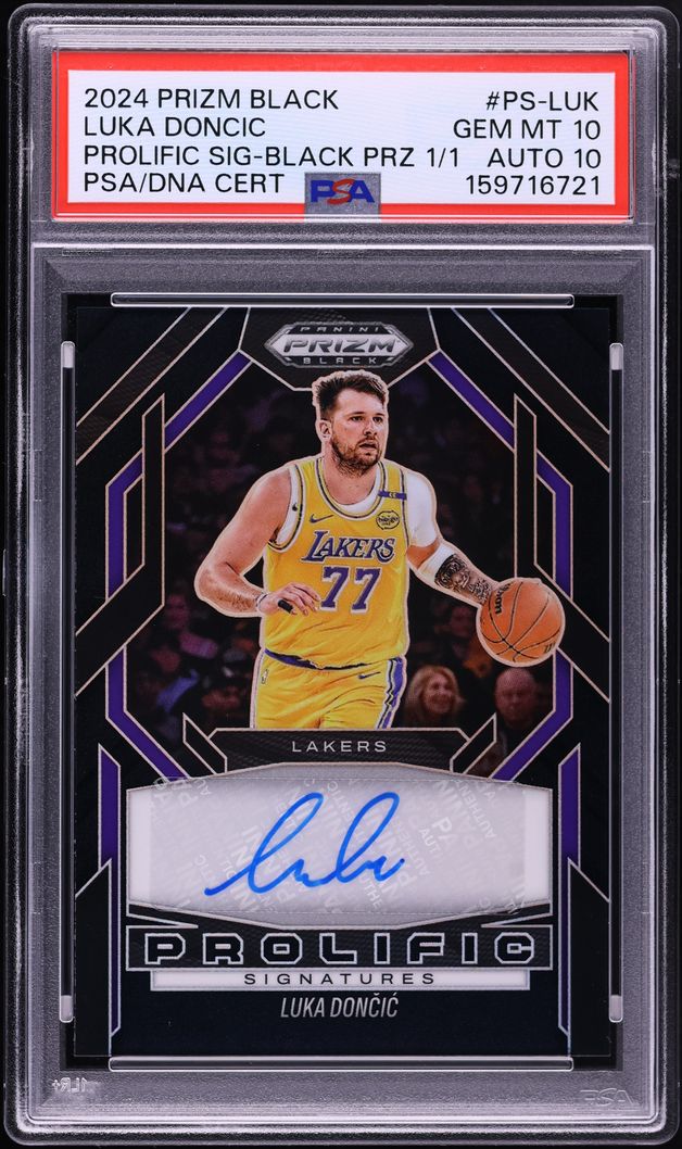2024 Panini Prizm Black Prolific Sign Black Prizm Luka Doncic AUTO DNA 10 1/1 #PS-LUK PSA 10