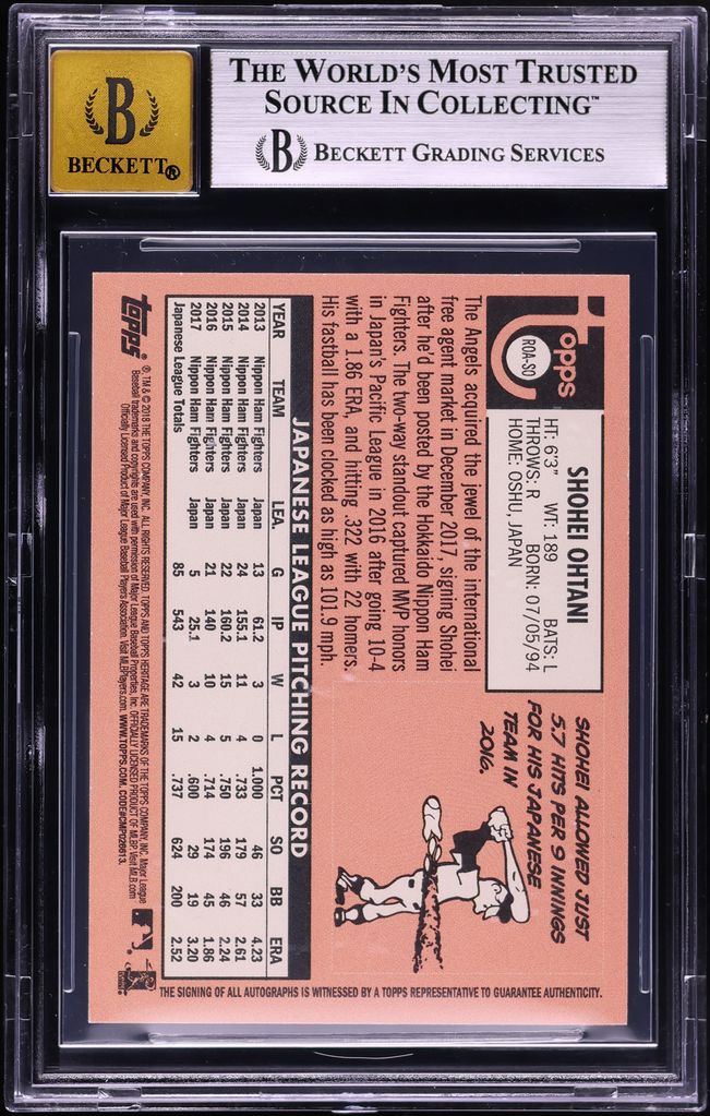 2018 Topps Heritage Real One Red Ink Shohei Ohtani ROOKIE AUTO /69 #ROA-SO BGS 8 NM-MT