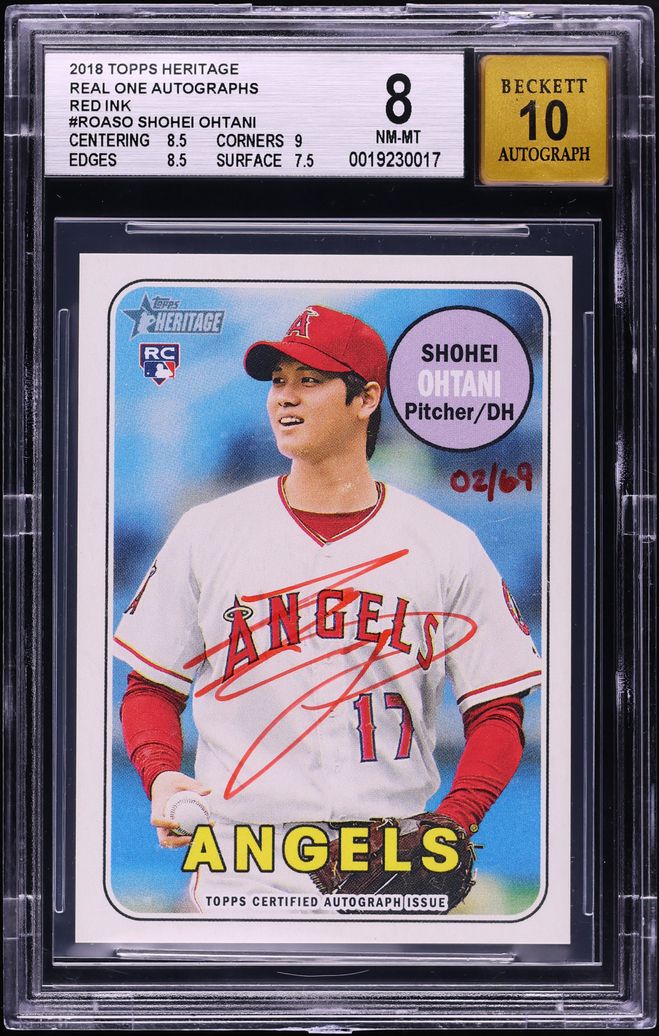 2018 Topps Heritage Real One Red Ink Shohei Ohtani ROOKIE AUTO /69 #ROA-SO BGS 8 NM-MT