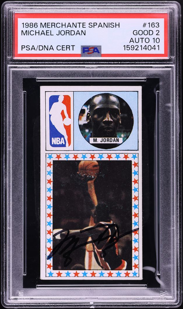 1986 Merchante Spanish Michael Jordan ROOKIE AUTO DNA 10 #163 PSA 2 GD