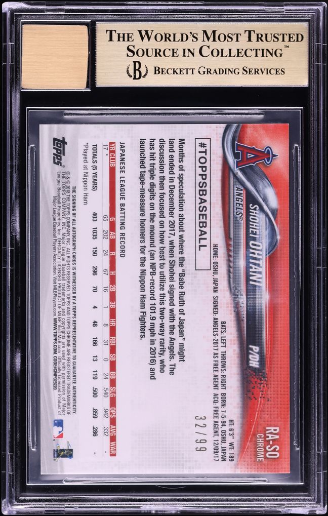 2018 Topps Chrome Green Refractor Shohei Ohtani ROOKIE AUTO /99 #RASO BGS 9.5 GEM MINT