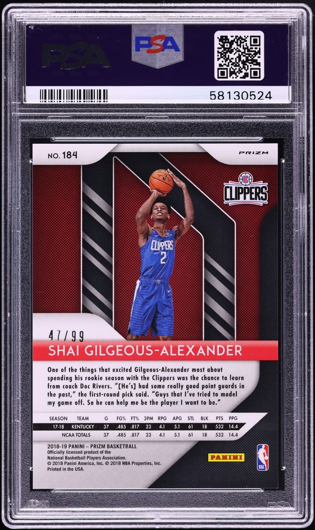 2018 Panini Prizm Blue Ice Shai Gilgeous-Alexander ROOKIE /99 #184 PSA 10 GEM MINT