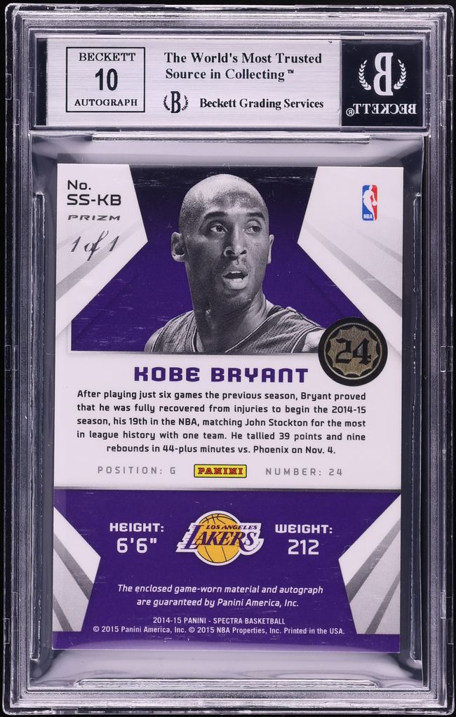 2014 Panini Spectra Spectacular Black Prizm Kobe Bryant PATCH AUTO 1/1 #SS-KB BGS 9 MINT