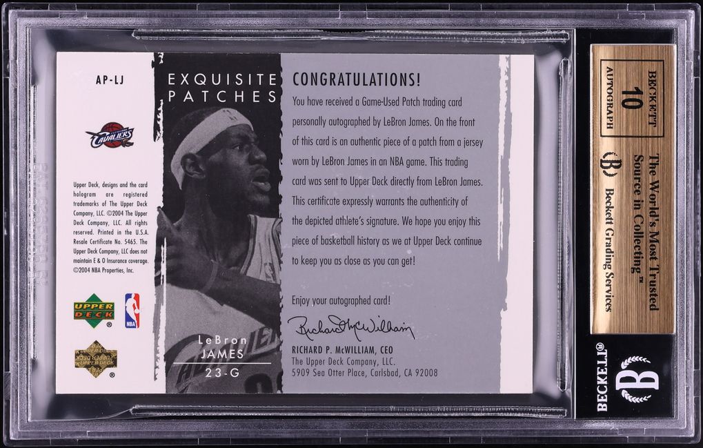 2003 Exquisite Collection Patches LeBron James ROOKIE PATCH AUTO /100 #AP-LJ BGS 9.5 GEM MINT