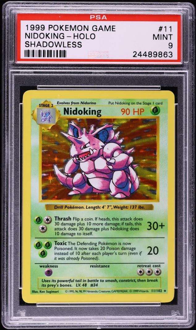1999 Pokemon Base Set Shadowless Holo Nidoking #11 PSA 9 MINT