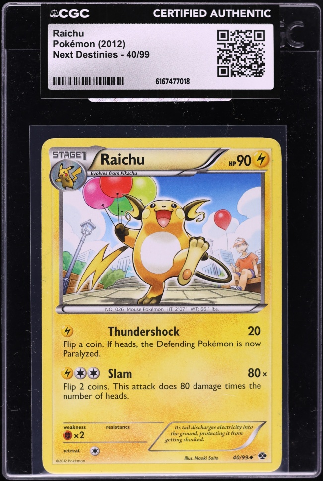 2012 Pokemon Black & White Next Destinies Raichu #40 CGC AUTH