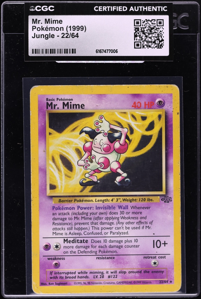 1999 Pokemon Jungle Mr. Mime #22 CGC AUTH