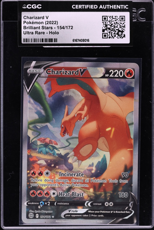 2022 Pokemon Sword & Shield Brilliant Stars Alt Art Charizard V #154 CGC AUTH