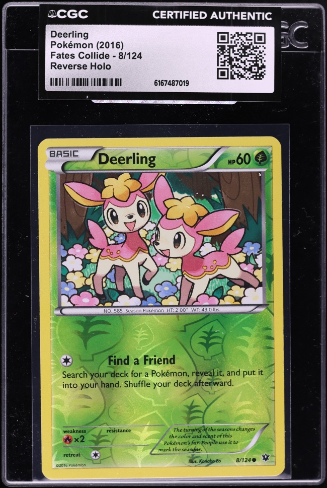 2016 Pokemon XY Fates Collide Reverse Holo Deerling #8 CGC AUTH