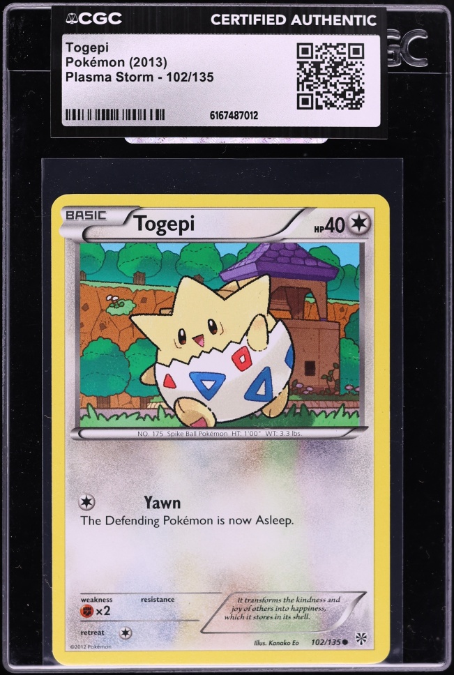 2013 Pokemon Black & White Plasma Storm Togepi #102 CGC AUTH