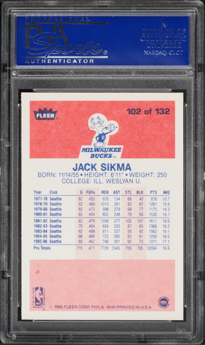 1986 Fleer Basketball Jack Sikma #102 PSA 9 MINT